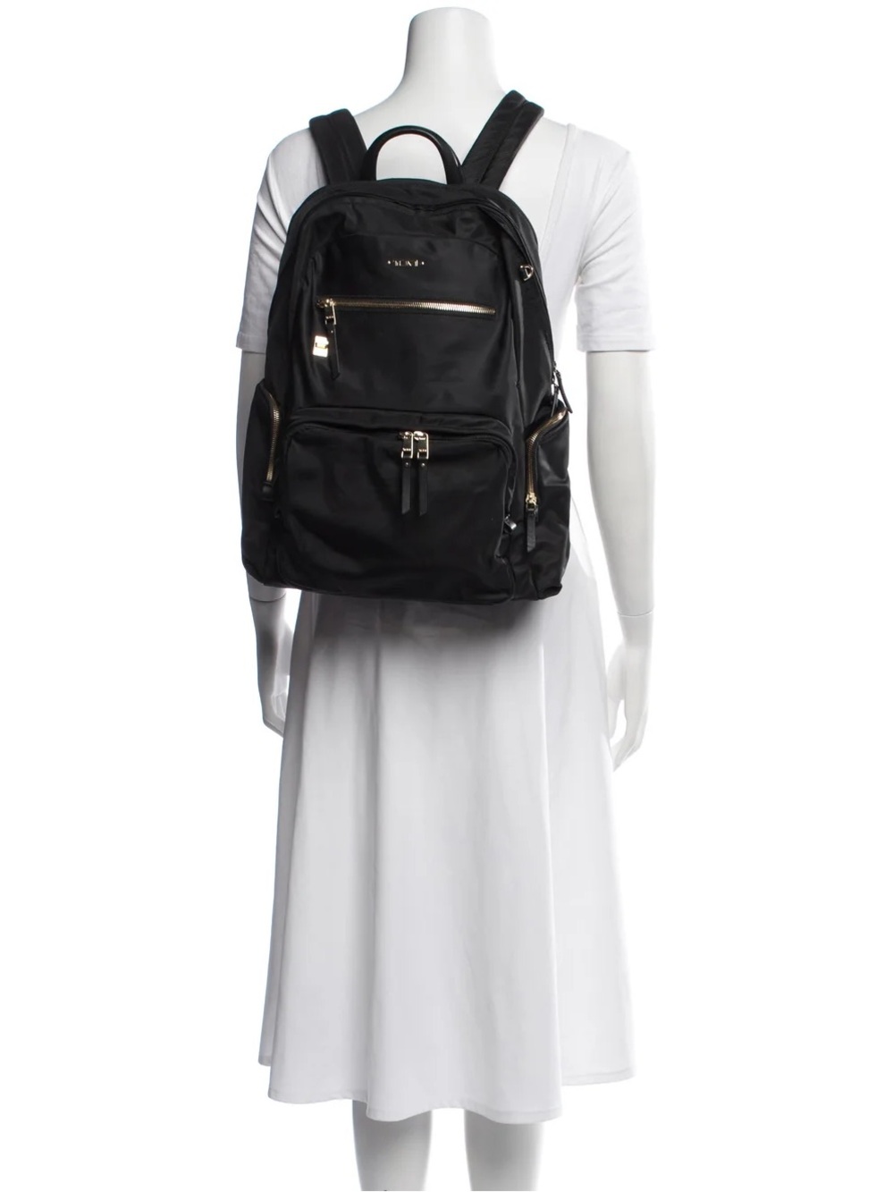 Tumi Black Nylon Backpack with Gold-Tone Accents